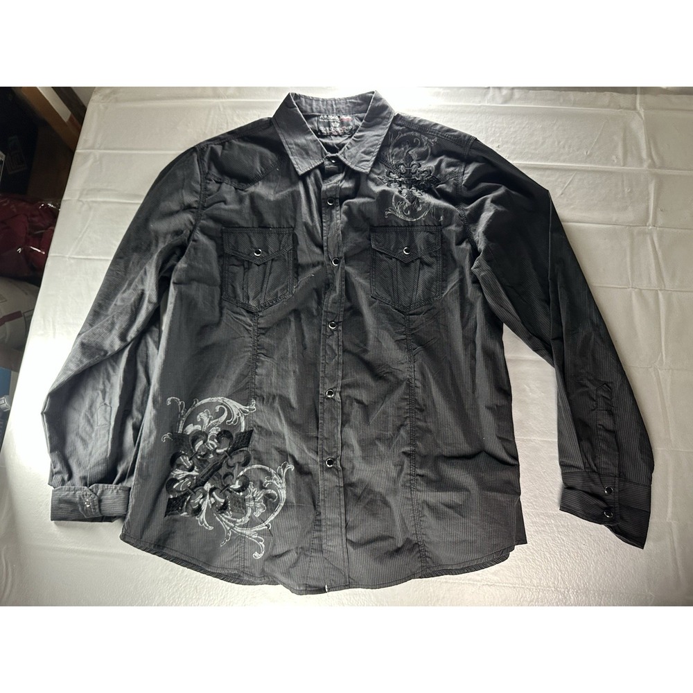 Pop Icon Clothing Shirt Mens 2XL Charcoal Embroidered Western Snap Front Buckle